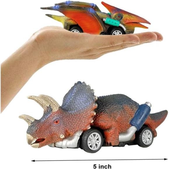 Dinosaur Toy Pull Back Cars, 6 Pack Dino Toys for 3 Year Old Boys and Toddlers - Picture 4 of 6